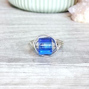 Stunning Silver and Blue Wire Wrapped Ring